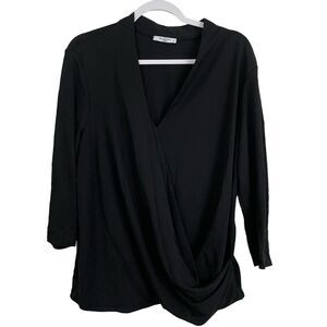 MM Lafleur Blouse Size Extra Large Drape Front Knit Top 3/4 Sleeve Black